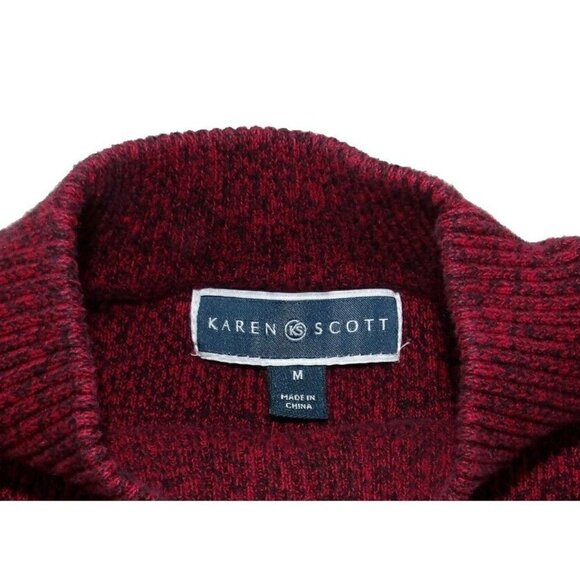 KAREN SCOTT woman's red & black knit pullover sweater 100% cotton size M - Picture 3 of 4